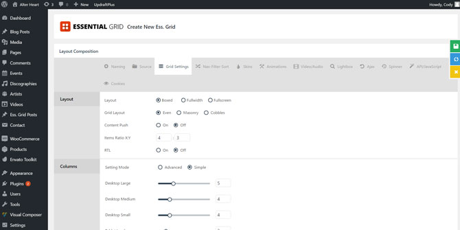 Essential Grid - Grid Settings