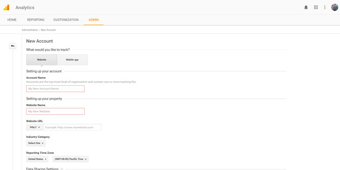 Google Analytics New Account