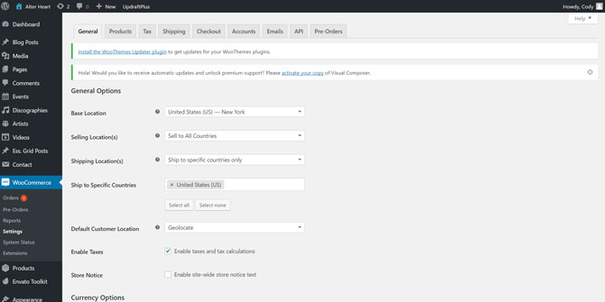 WooCommerce General Settings
