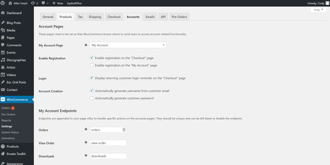 WooCommerce Account Options