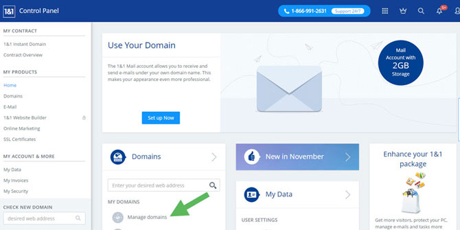 1and1 Domain Account