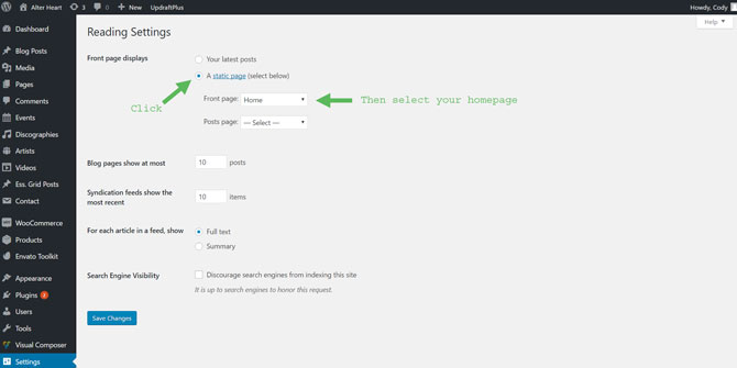 WordPress Reading Settings