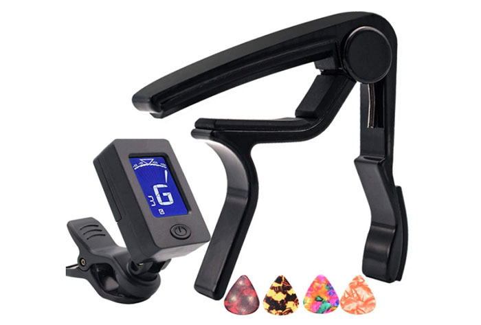 Black Guitar Capo With Clip-on Tuner