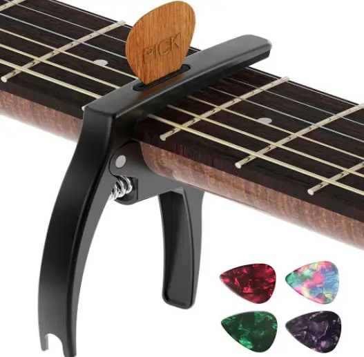 Guitare Classique et Acoustique Folk Noir. WiNGO Alliage Capo de Guitare Universel Capodastre avec a r/églable vis Pour 6 et 12 Cordes