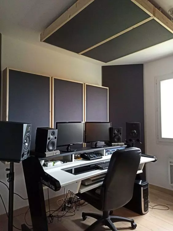 Home Recording Studio - Two Computer Monitors, White Room Color, White Desk Color, No Instruments