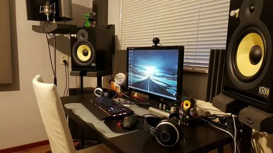 Home Recording Studio - One Computer Monitor, White Room Color, White Desk Color, No Instruments