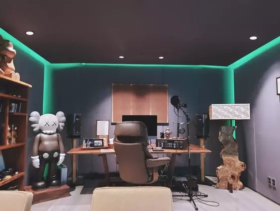 Home Recording Studio - One Computer Monitor, Gray Room Color, Tan Desk Color, No Instruments