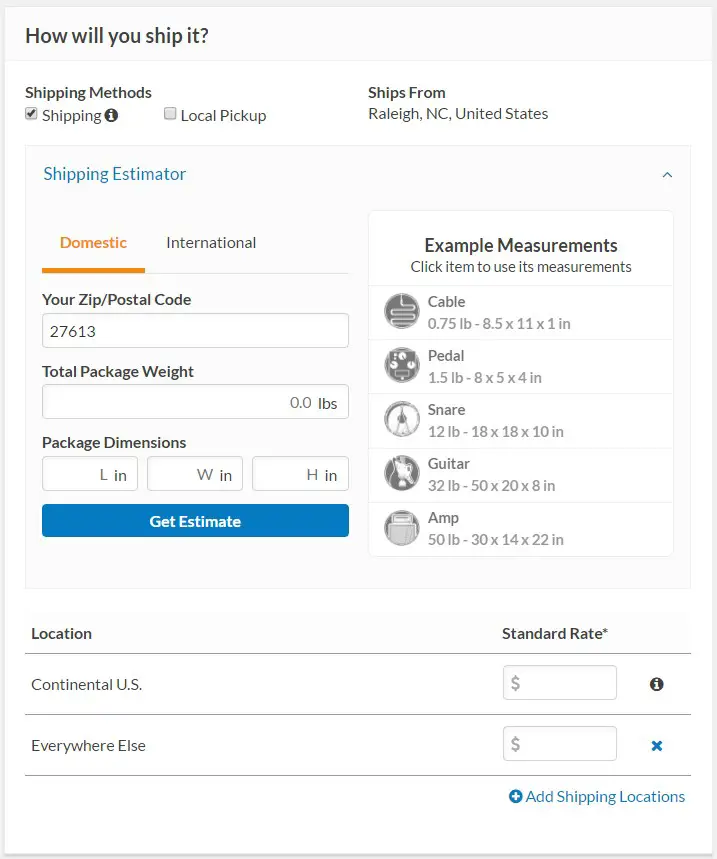 Reverb Shipping Calculator